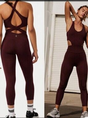 FP Movement by Free People Wine Burgundy Cutout High-Waist Unitard Legging